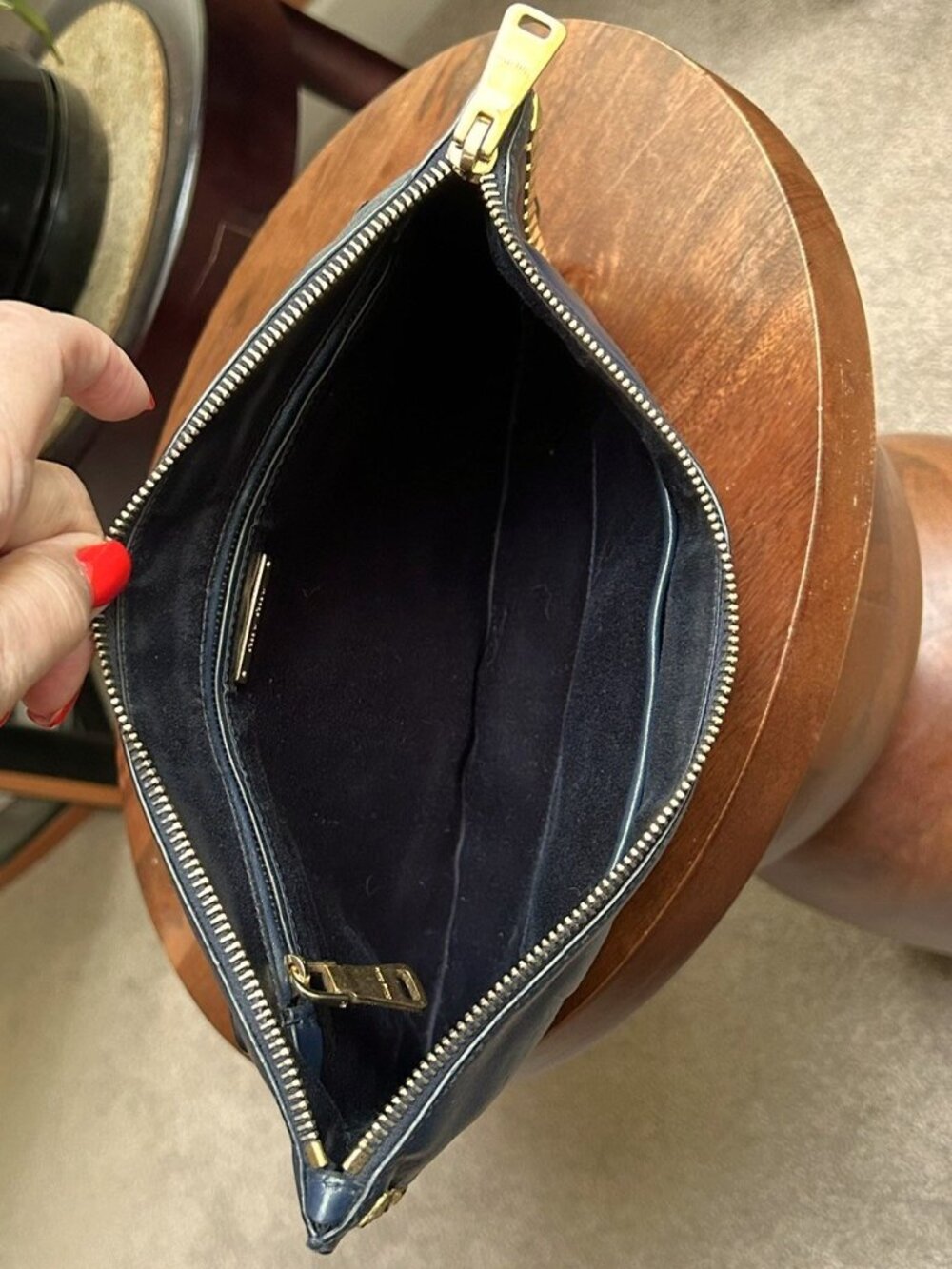 MIU MIU Leather Studded Pouch Clutch, Navy Blue - Picture 6 of 6